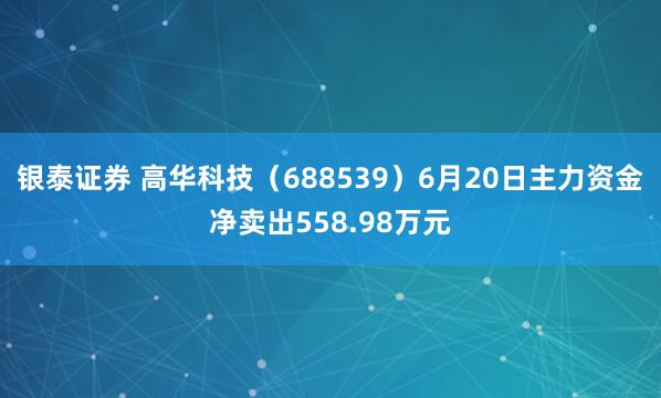 银泰证券 高华科技（688539）6月20日主力资金净卖出558.98万元